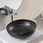 Vasque à poser ronde - céramique noire rainurée blanc - 41 cm ? dark Vasque à poser ronde - céramique noire rainurée blanc - 41 cm ? dark