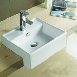 Vasque de salle de bain - rue du bain - semi - encastrable carr�e c�ramique - blanc - 41x41 cm