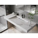 Vasque suspendue en solid surface effet marbre blanc - takotna - l120. 2 x l45. 2 x h8 cm Vasque suspendue en solid surface effet marbre blanc - takotna - l120. 2 x l45. 2 x h8 cm