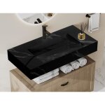Vasque suspendue en solid surface effet marbre noir - takotna - l90. 2 x l45. 2 x h8 cm