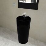 Vasque  trou de trop - plein / robinet cramique noir - vidaxl - rond - 41 cm - 40 cm - a poser