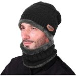 Vbiger hommes hiver chaud tricoté ensemble bonnet et foulard noir Vbiger hommes hiver chaud tricoté ensemble bonnet et foulard noir