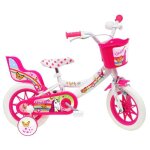 Vlo enfant fille 12 licorne / unicorn - blanc & rose - 1 frein - panier avant et porte poupe