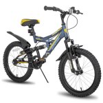 V�lo de montagne � suspension totale hiland pour enfants 20 pour les 6 � 10 ans avec ailes - bleu
