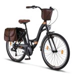 Vélo de ville pour femme - aluminium - 26 - 28 pouces - 21 vitesses - noir - cadre rigide Vélo de ville pour femme - aluminium - 26 - 28 pouces - 21 vitesses - noir - cadre rigide