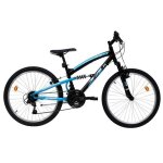 Vlo vtt 24 tout suspendu teens - shimano ty21 - 18 vitesses - noir avec stickers turquoise