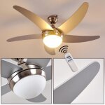 Ventilateur de plafond - hofstein - quarto - m�tal / bois / verre - nickel mat / argent - t�l�commande ...