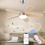Ventilateur plafond avec lumiere et t�l�commande 107 cm avec 5 pales led 6 vitesses 54w r�versibles moteur ...