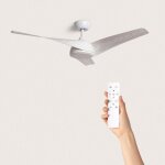 Ventilateur de plafond silencieux eubea 132cm moteur dc bois blanc contrleur mural + tlcommande sans ...