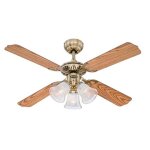 Ventilateur de plafond - westinghouse - princess trio - 105 cm - laiton poli - pales r�versibles en ch�ne ...
