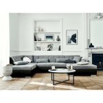 Vermont - canap panoramique dangle gauche - 7 places - convertible - en simili et tissu - gris / noir ...
