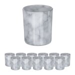 Relaxdays lot de 12 photophores en verre pour bougies chauffe - plat aspect marbre lgant h x d : 85 ...