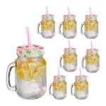 Relaxdays verre � cocktails avec couvercle et paille incluse lot de 8 500 ml style r�tro estival anse ...