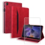 tui de tablette - samsung - galaxy tab a9 - verre tremp - coque en cuir pu - rouge