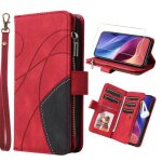 Verre tremp + etui motorola g13 - g23 - g53 6. 5 housse cuir pu portefeuille etui avec [fentes][poche ...