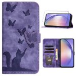 Verre tremp� + etui samsung galaxy a53 5g 6. 5 portefeuille housse avec carte de cr�dit slot - chat violet ...