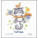 Vervaco kit de broderie au point de croix pour tableau souvenir de naissance motif chaton multicolore ...