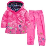 Veste bb fille 2 pices impermable coupe - vent  capuche ensemble vtements imprime - fuchsia