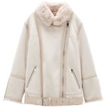 Veste biker - femme - hiver - Épais - chaud - beige Veste biker - femme - hiver - Épais - chaud - beige