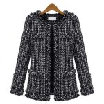 Veste de blazer femme col rond pissage grille noir et blanc bouton secret dame de la renomme dcontracte ...