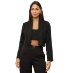 Veste blazer courte et crop top. blazer avec col � revers. top � col carr� et zip dans le dos. longueur ...