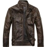 Veste blouson homme jaquette moto cuir pu courte grande taille zippé col montant manches longues marron ... Veste blouson homme jaquette moto cuir pu courte grande taille zippé col montant manches longues marron ...