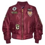 Veste bomber enfants filles garons unisexe avec badges ma1 - vin rouge - 3 - 13 ans