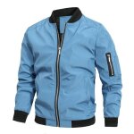 Veste bomber homme insfity - printemps et automne - lgre col montant - couleur unie bleu clair