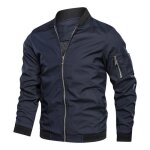 Veste bomber homme insfity - printemps et automne - l�g�re col montant - couleur unie bleu fonc�