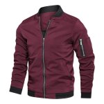 Veste bomber homme printemps et automne casual veste zippee l�g�re col montant couleur unie - bordeaux ...