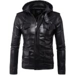 Veste  capuche en cuir pour homme blouson manches longues multi - poche automne hiver m - 5xl noir
