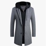 Veste à capuche en laine pour homme long manteau coupe - vent décontracté Épais slim automne hiver gris ... Veste à capuche en laine pour homme long manteau coupe - vent décontracté Épais slim automne hiver gris ...