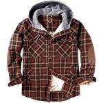 Veste carreaux hiver homme à capuche chaude doublée polaire casual veste epaisse en coton - café Veste carreaux hiver homme à capuche chaude doublée polaire casual veste epaisse en coton - café