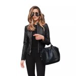Veste casual femme simili cuir - autrement - printemps et automne - coupe slim - imperméable - noir Veste casual femme simili cuir - autrement - printemps et automne - coupe slim - imperméable - noir