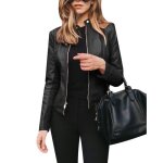 Veste casual femme simili cuir veste court printemps et automne veste cuir ample et chaud veste tunique ...
