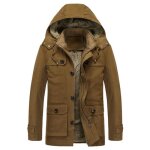 Veste chaude en coton pour homme manteau Épais capuche coupe - vent décontracté pardessus marron Veste chaude en coton pour homme manteau Épais capuche coupe - vent décontracté pardessus marron