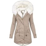 Veste chaude dhiver pour femmes - manteau à capuche zippé - kaki - beige - chaud et coupe - vent Veste chaude dhiver pour femmes - manteau à capuche zippé - kaki - beige - chaud et coupe - vent
