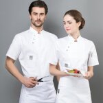 Veste de chef homme été à manches courtes - demeuble - respirabilité optimale - blanc Veste de chef homme été à manches courtes - demeuble - respirabilité optimale - blanc