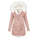 Veste en coton pour femme automne et hiver - vitata - mi - longue à capuche - coupe - vent - rose Veste en coton pour femme automne et hiver - vitata - mi - longue à capuche - coupe - vent - rose