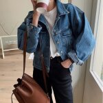 Veste courte en jean femme style dcontract ample veste en jean cardigan vintage  boutonnage simple ...