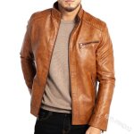 Veste en cuir casual zipper manteau à manches longues blouses marron - funmoon Veste en cuir casual zipper manteau à manches longues blouses marron - funmoon