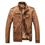 Veste en cuir chaud pour homme - funmoon - marron - taille large - fermetures à glissières Veste en cuir chaud pour homme - funmoon - marron - taille large - fermetures à glissières