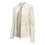 Veste en cuir courte pour femme - mobigarlan - bomber col montant - beige - fit grande vêtements Veste en cuir courte pour femme - mobigarlan - bomber col montant - beige - fit grande vêtements