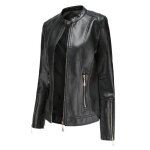 Veste en cuir courte pour femme - mobigarlan - bomber col montant - noir - fit grande vêtements Veste en cuir courte pour femme - mobigarlan - bomber col montant - noir - fit grande vêtements