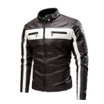 Veste en cuir dhiver pour homme - funmoon - motard zipper - manches longues - caf