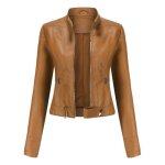 Veste en cuir pour femmes - marque - modèle - imitation cuir - fermeture éclair - marron Veste en cuir pour femmes - marque - modèle - imitation cuir - fermeture éclair - marron