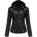 Veste en cuir pour femme - luxe - slim fit avec capuche - noir - moto