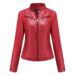 Veste en cuir pour femme - mobigarlan - mince et court - rouge