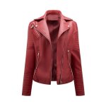 Veste en cuir pour femme - mobigarlan - xh294a - rouge - slim - capuche