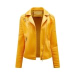 Veste en cuir pour femme - mobigarlan - xh294a2 - jaune - slim -  capuche - moto